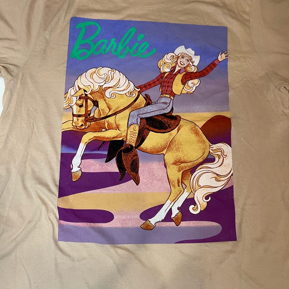 Barbie Rodeo Beige Tee Shirt Unisex Large Top Vintage Style